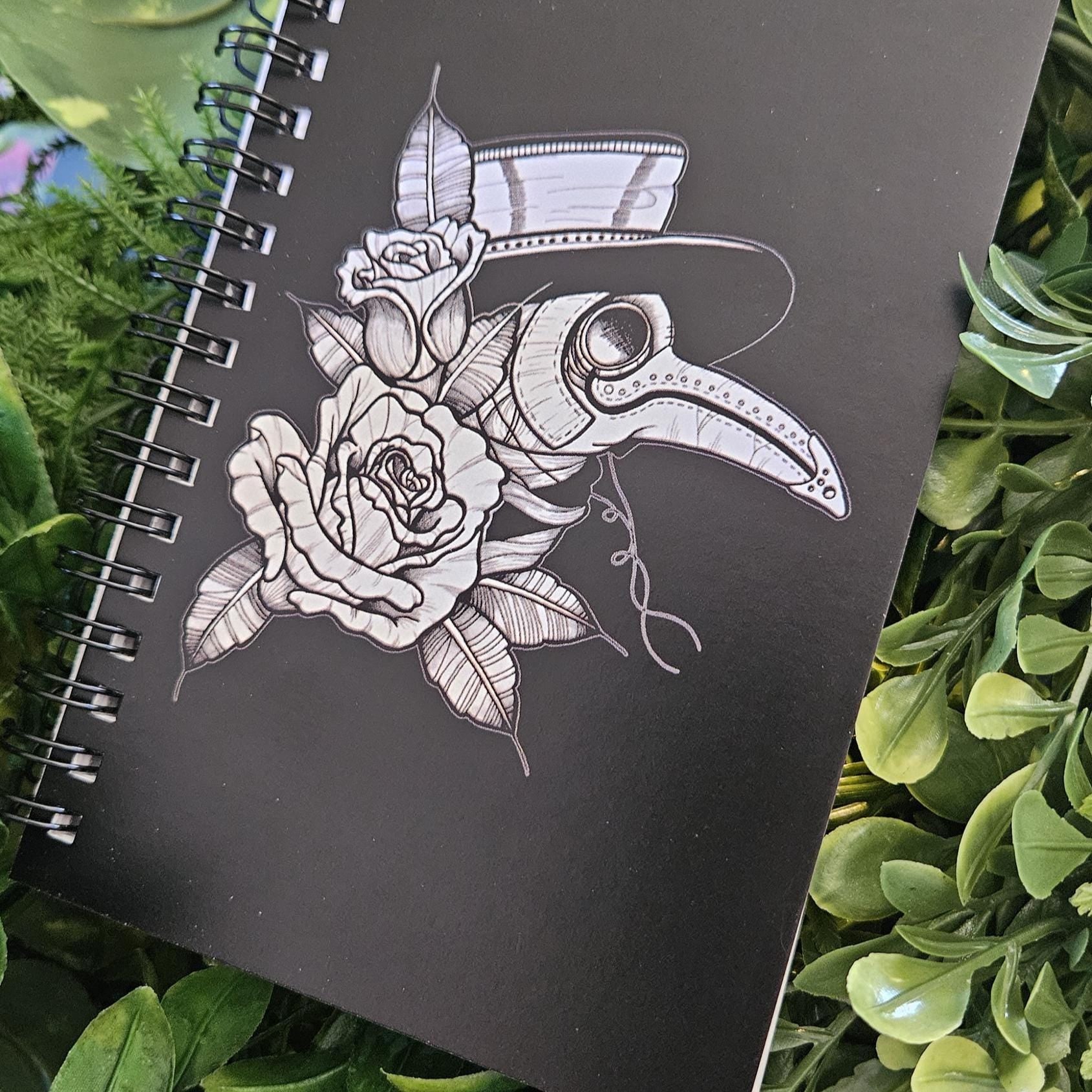 4x6 inches HANDMADE SPIRAL NOTEBOOK: Plague Doctor with Roses