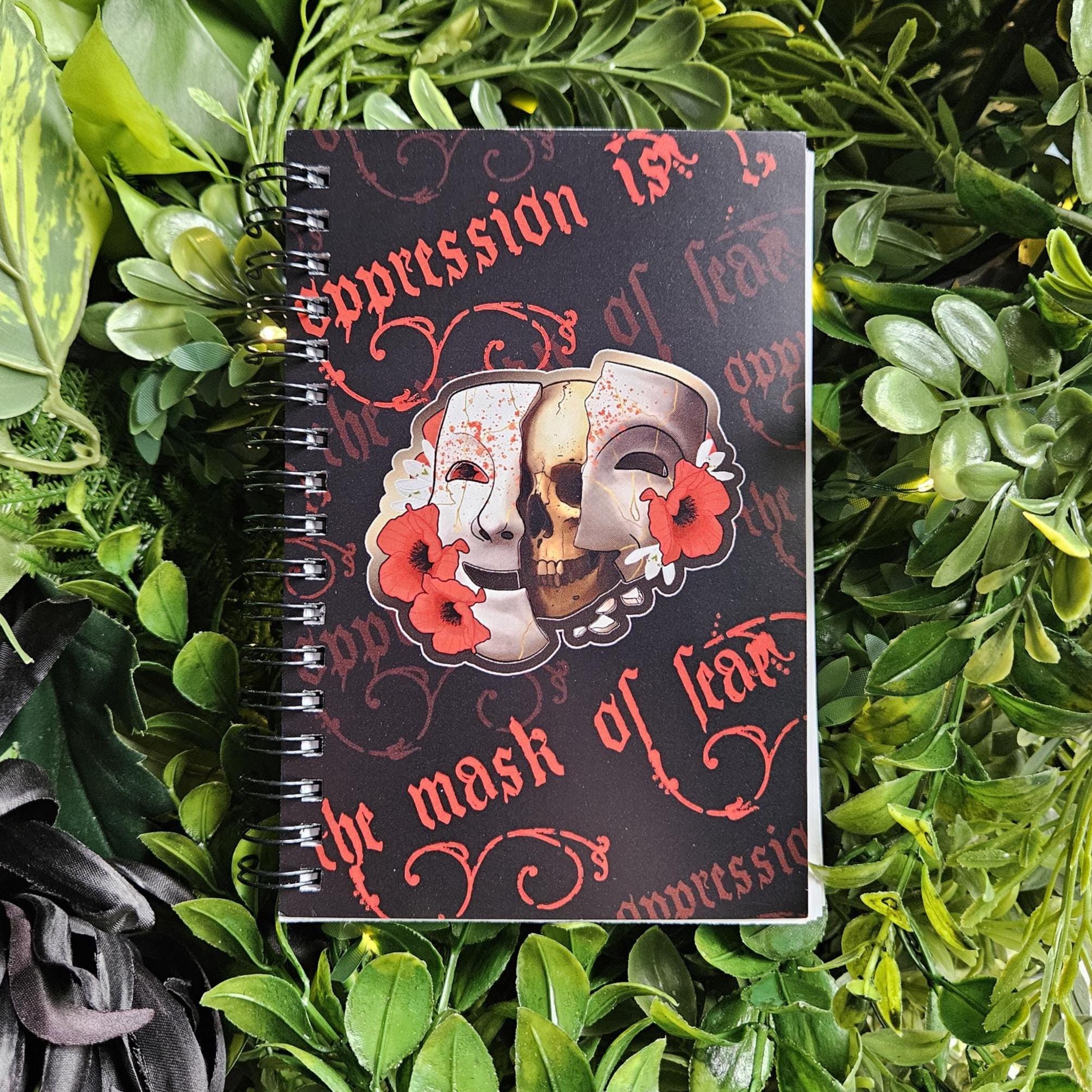 4x6 Handmade Spiral NOTEBOOK: Mask of Fear Acornandcrowstudio