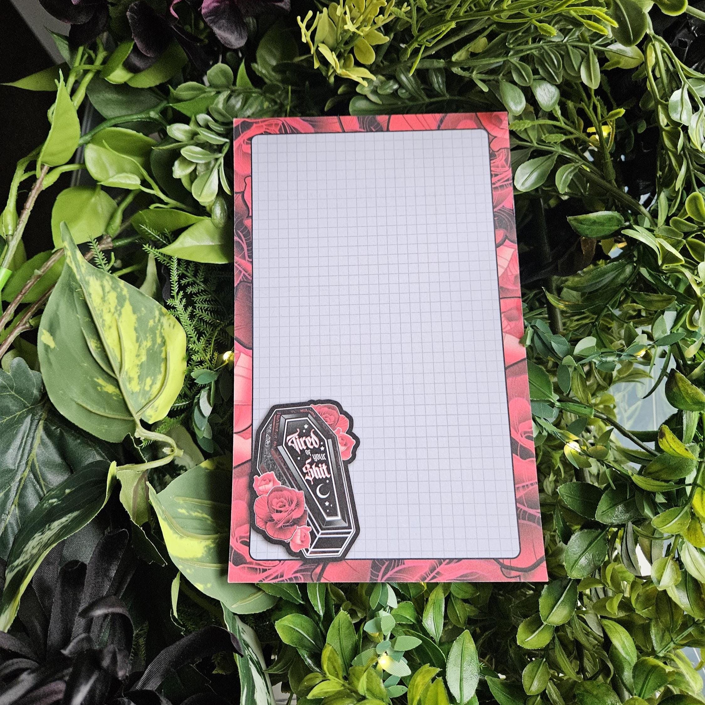 NOTEPAD 5 x 8: Tired of Your Sh*t Coffin with Grid Pages Acornandcrowstudio