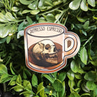 MATTE STICKER: Depresso Espresso Skull Coffee Cup Mental Health Sticker Acornandcrowstudio