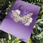 8.5 x 11 HANDMADE SPIRAL NOTEBOOK: White Witch Moth with Daisies and Lavender Acornandcrowstudio