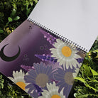 8.5 x 11 HANDMADE SPIRAL NOTEBOOK: White Witch Moth with Daisies and Lavender Acornandcrowstudio