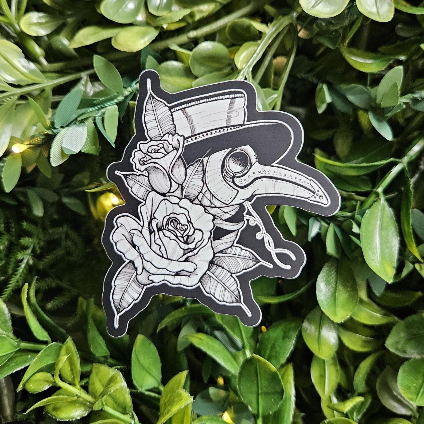MATTE STICKER: Plague Doctor with Roses Acornandcrowstudio