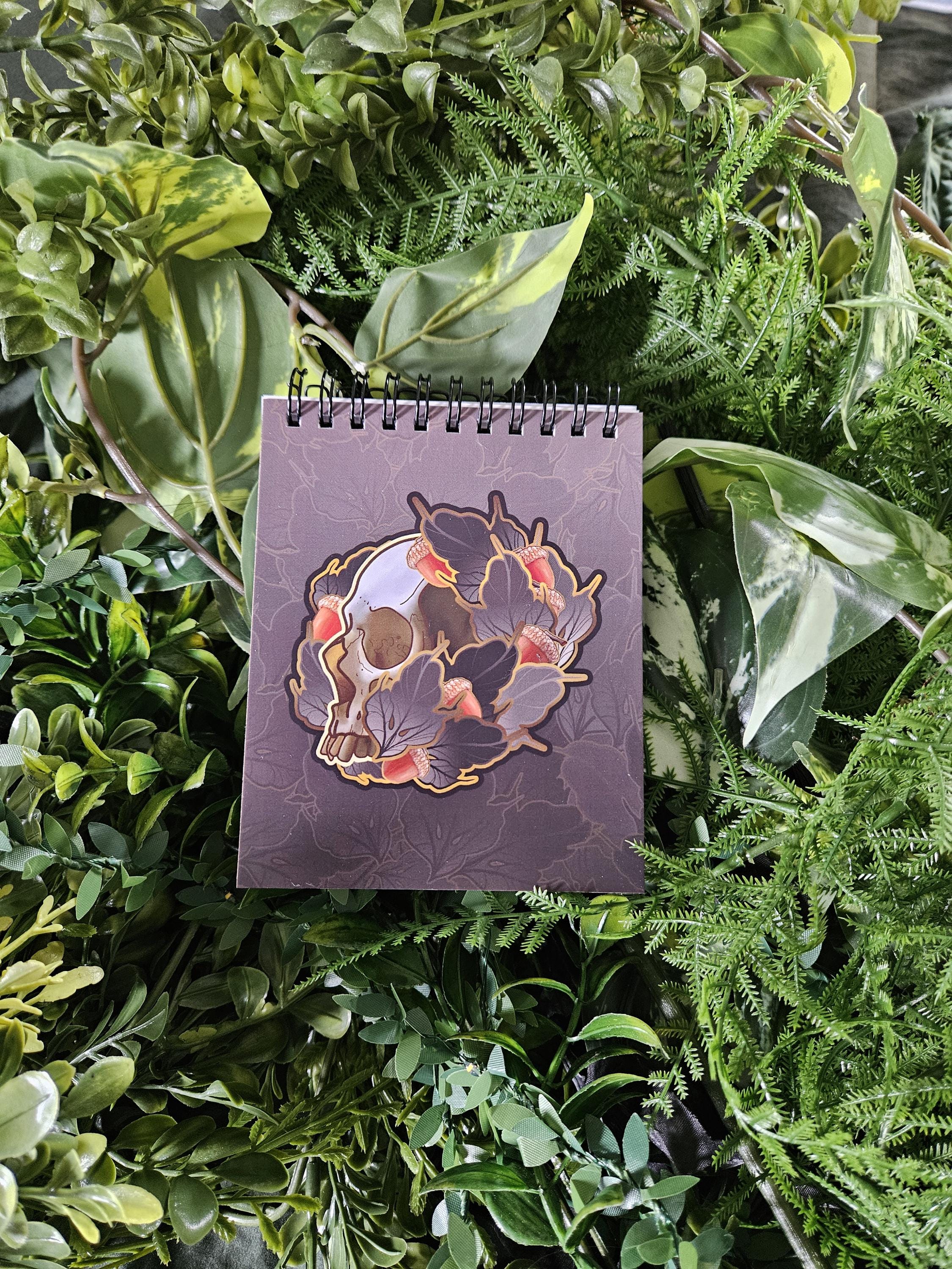 4x5 inches HANDMADE Top Bound Spiral Notebook: Acorn Skull with Leaves Acornandcrowstudio