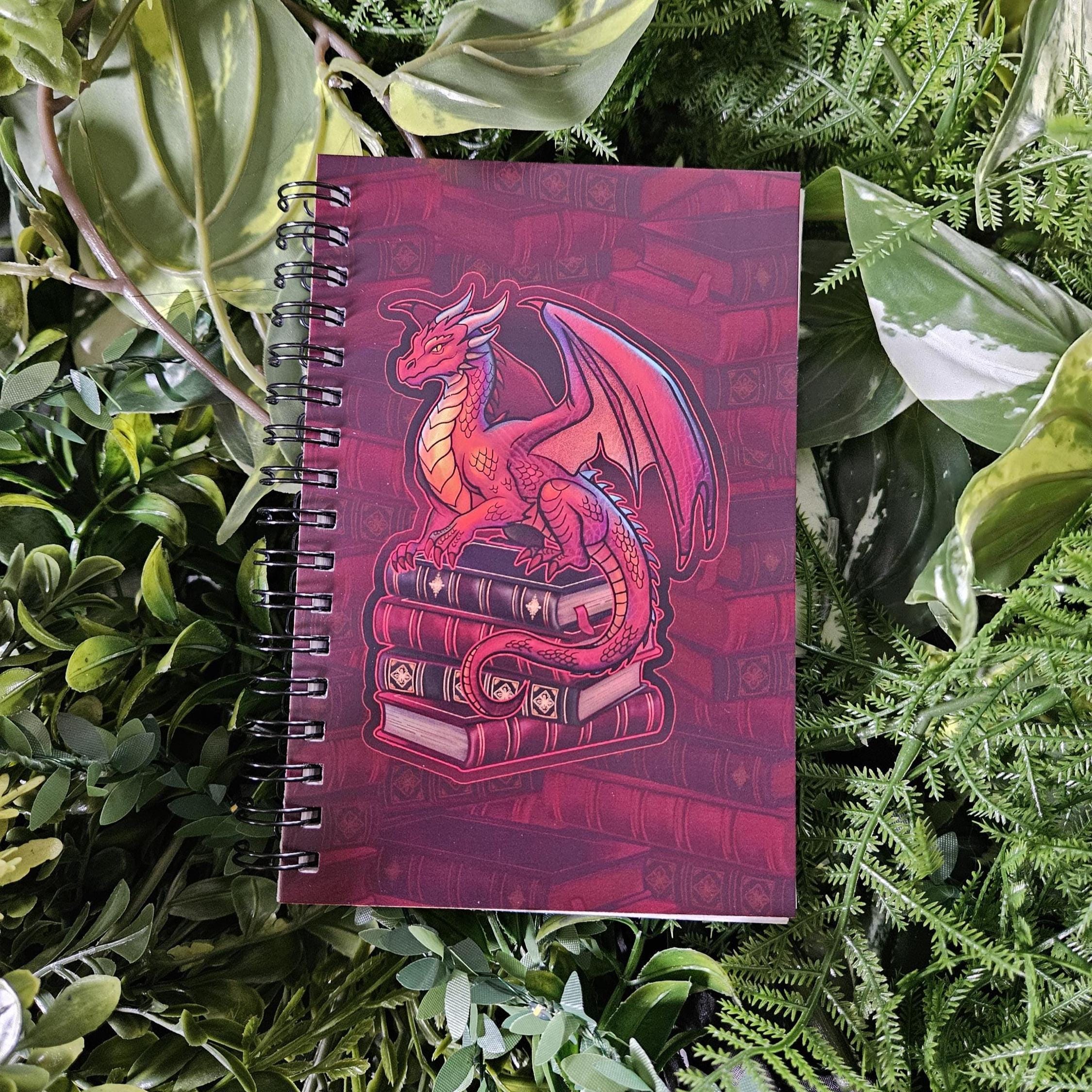 4x6 inches HANDMADE Spiral Notebook: Gideon the Red Book Dragon Acornandcrowstudio