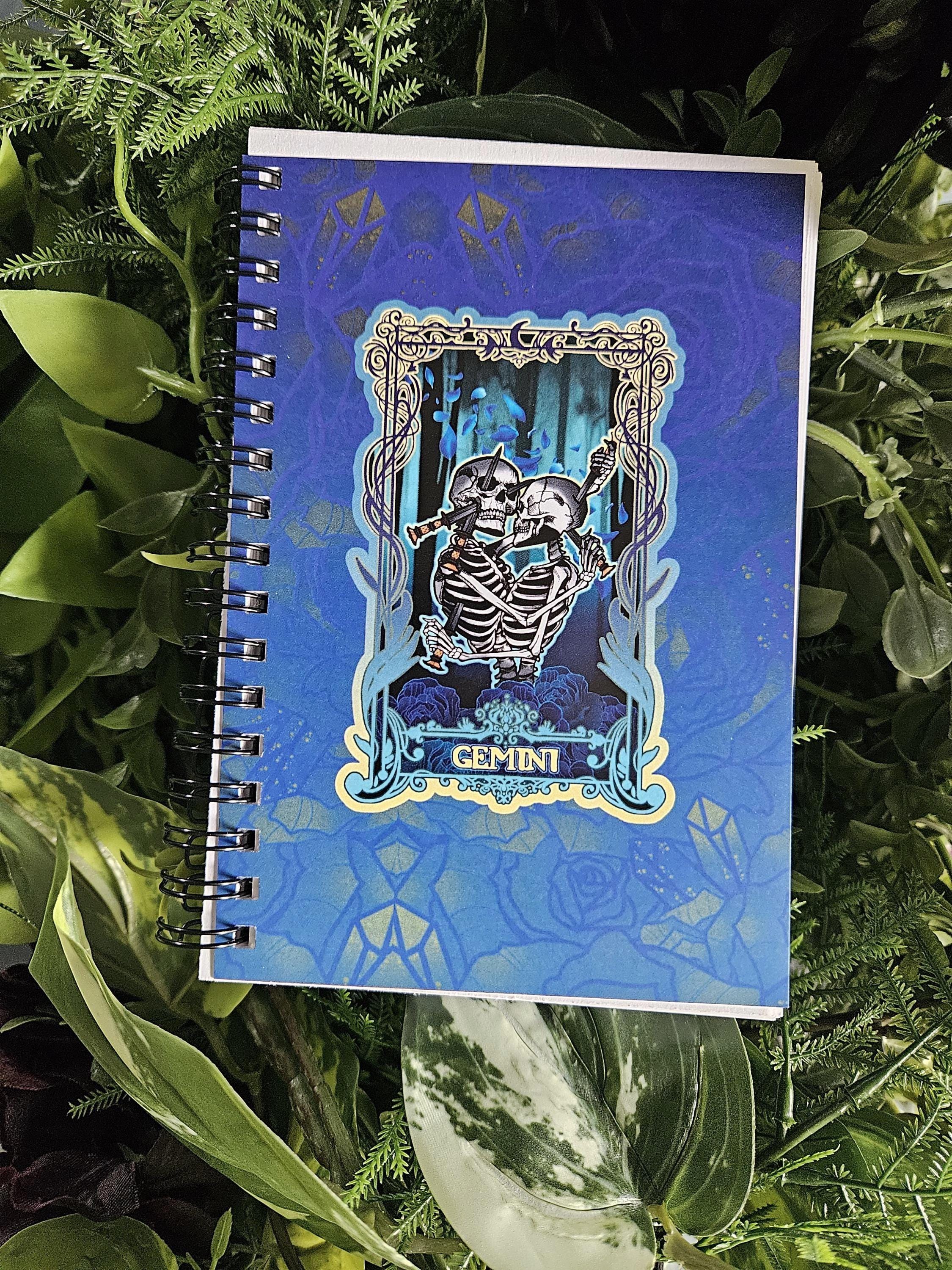4x6 Handmade SPIRAL NOTEBOOK: GEMINI Zodiac Tarot Style Art Acornandcrowstudio