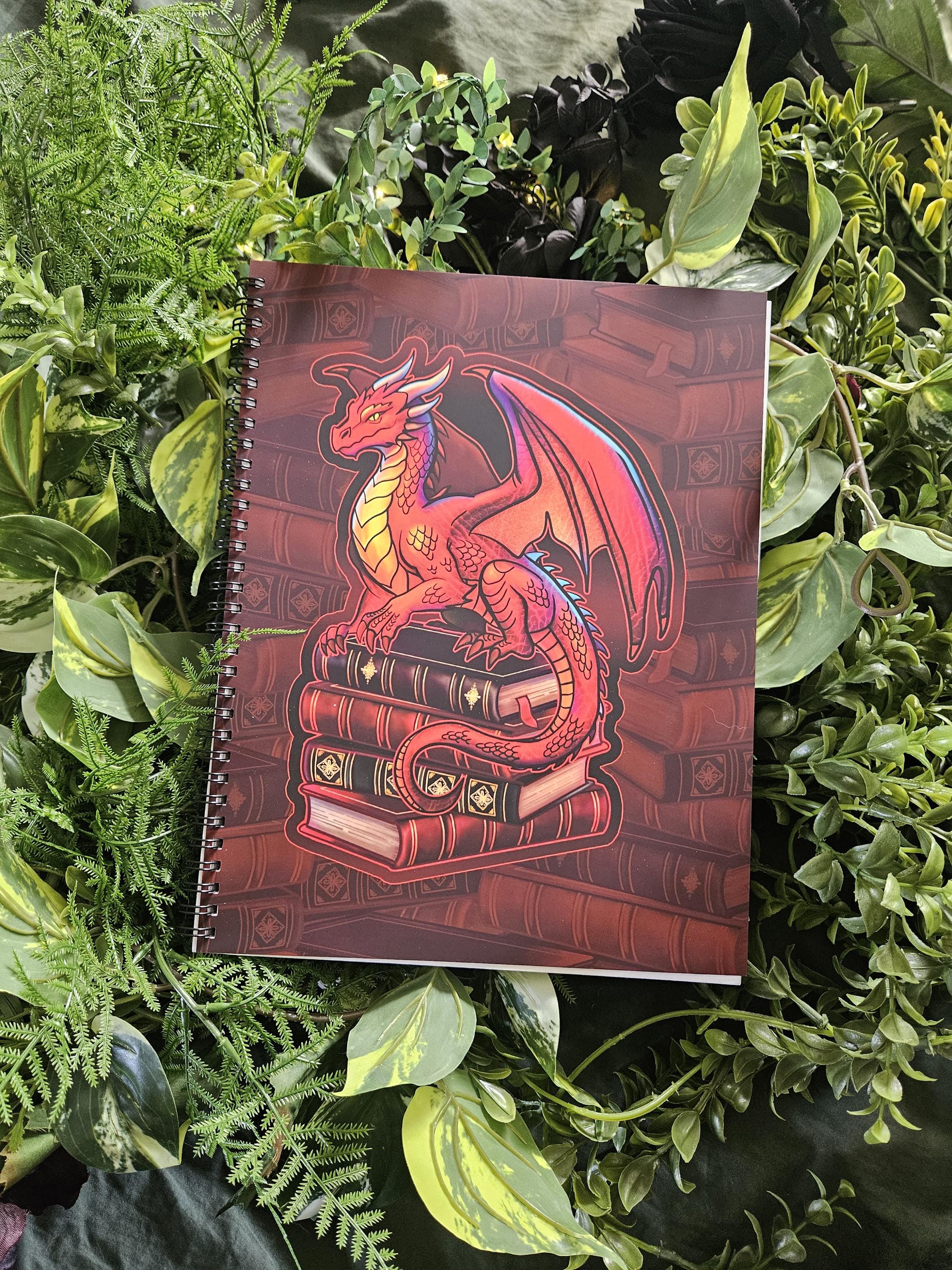 8.5 x 11 HANDMADE SPIRAL NOTEBOOK: Gideon the Book Dragon Acornandcrowstudio