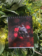 4x5 inches HANDMADE Top Bound SPIRAL NOTEBOOK: Goat Skull with Red Roses Acornandcrowstudio