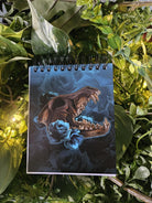 4x5 inches HANDMADE Top Bound SPIRAL NOTEBOOK: Wolf Skull with Blue Roses Acornandcrowstudio