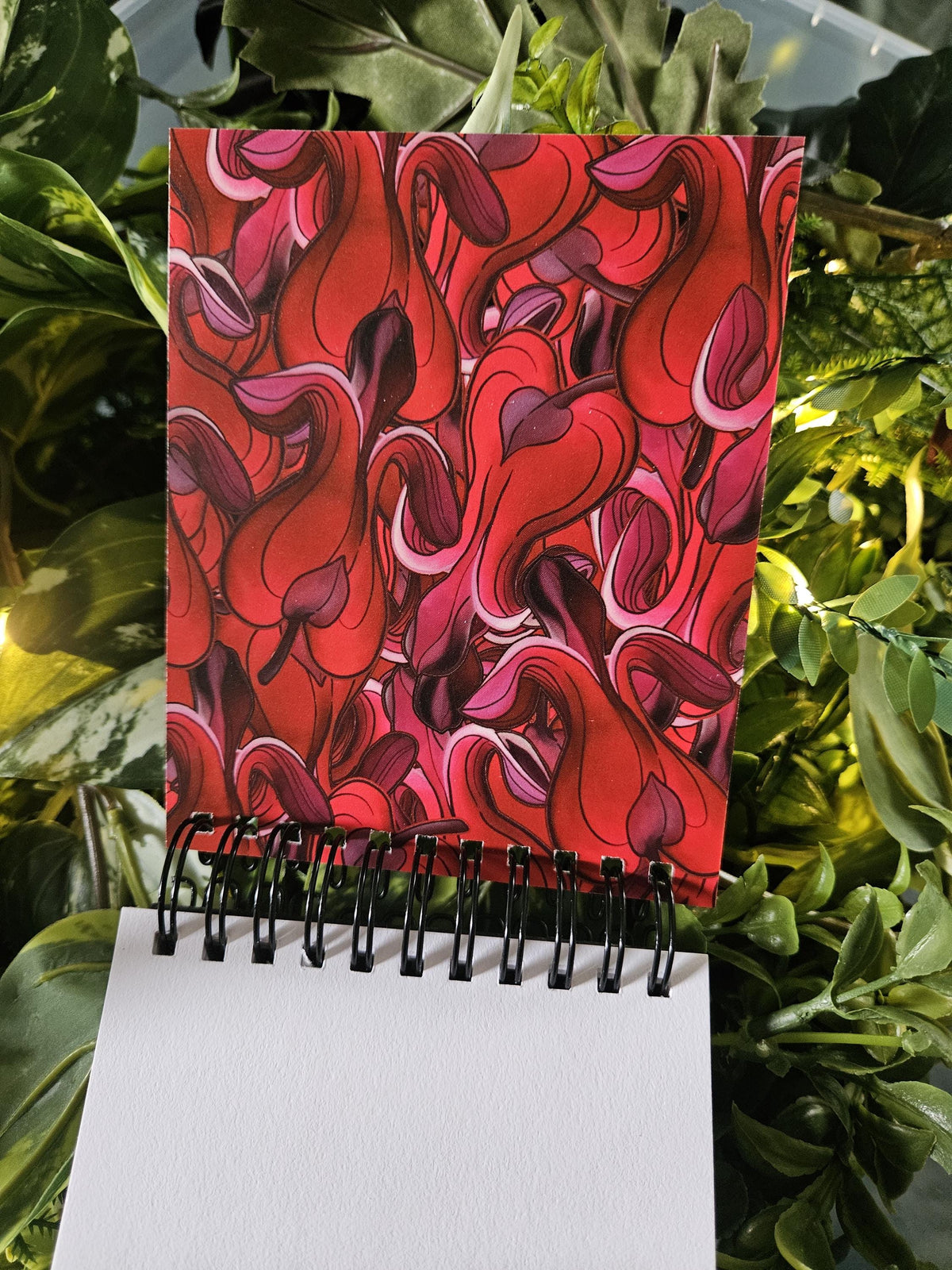4x5 inches HANDMADE Top Bound SPIRAL NOTEBOOK: Bartholomew the White Moth with Bleeding Heart Flowers Acornandcrowstudio
