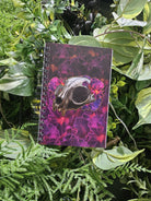 4x6 HANDMADE SPIRAL NOTEBOOK: Cat Skull with Iris Flowers Acornandcrowstudio