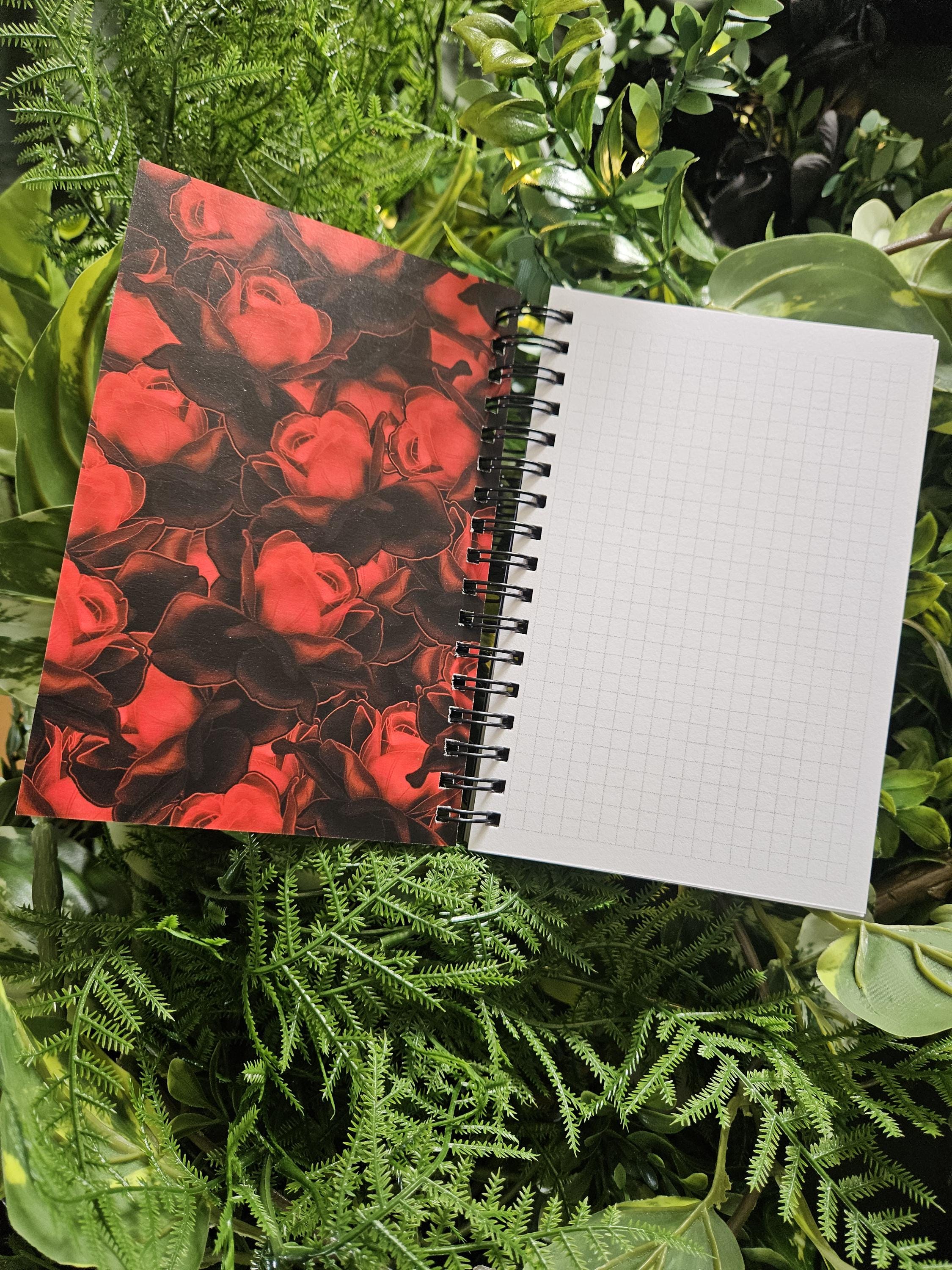 4x6 HANDMADE SPIRAL NOTEBOOK: Goat Skull with Red Roses Acornandcrowstudio