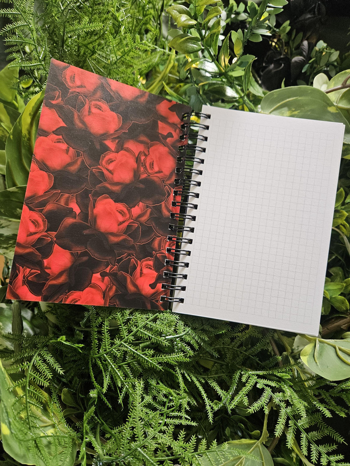 4x6 HANDMADE SPIRAL NOTEBOOK: Goat Skull with Red Roses Acornandcrowstudio