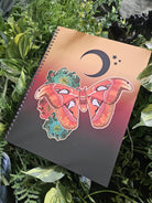 8.5 x 11 HANDMADE SPIRAL NOTEBOOK: Atlas Moth and Chrysanthemum Flowers Acornandcrowstudio