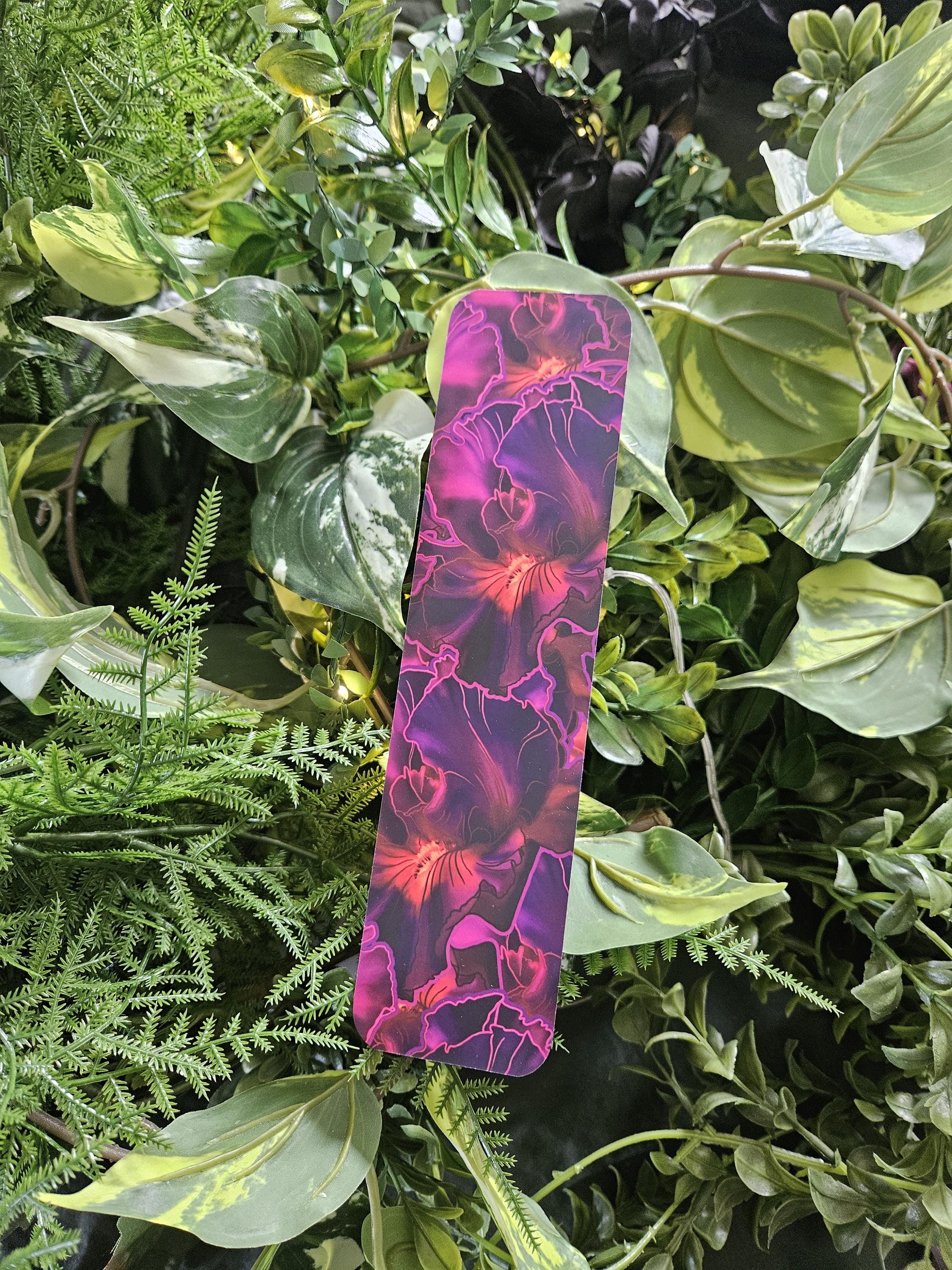 BOOKMARK: Purple Iris Flowers Acornandcrowstudio