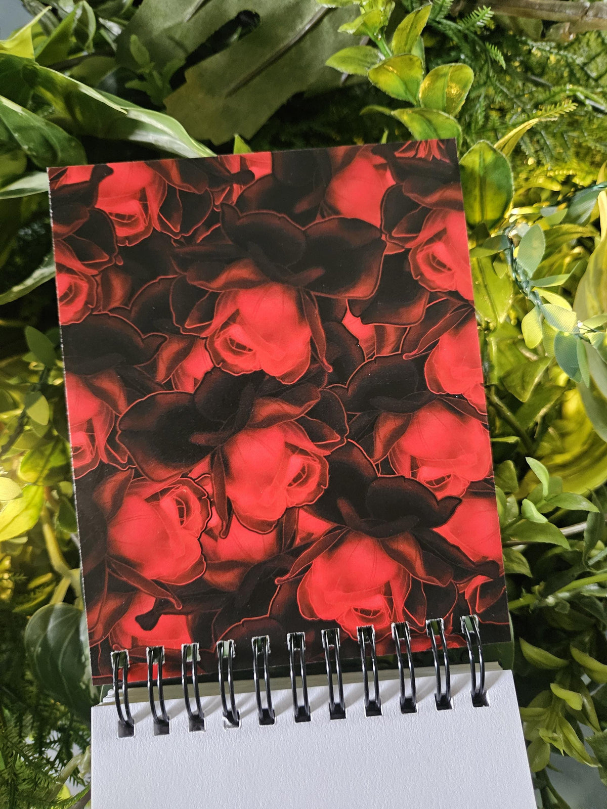 4x5 inches HANDMADE Top Bound SPIRAL NOTEBOOK: Goat Skull with Red Roses Acornandcrowstudio